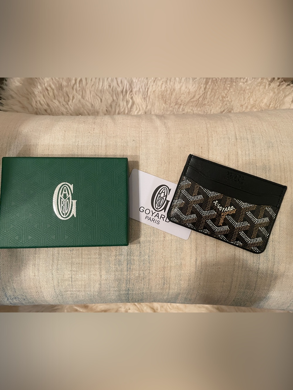 Goyard Black and Brown Card Case with Signature Chevron Print
